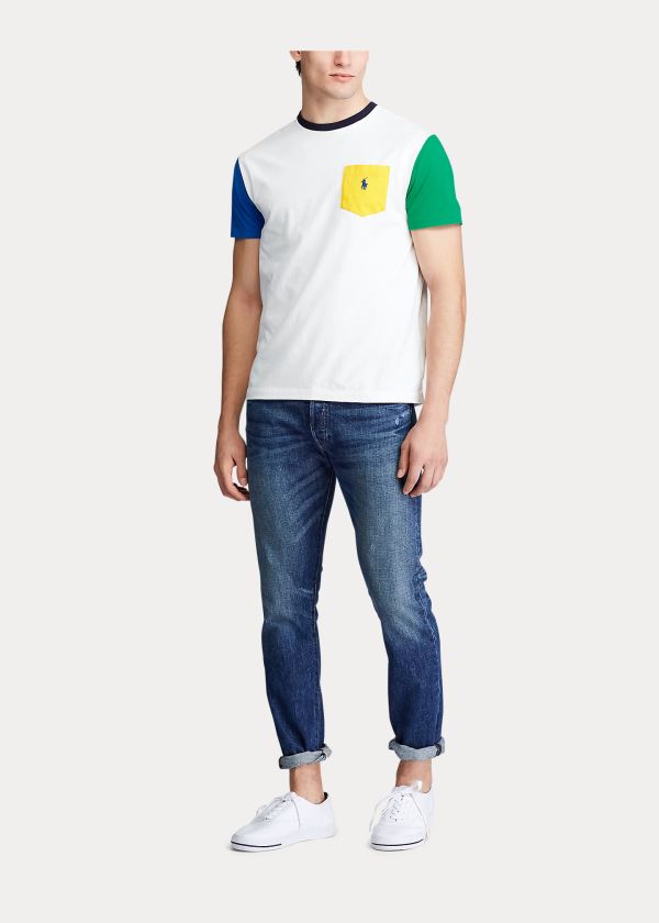 Koszulki Ralph Lauren Classic Fit Pocket T-Shirt Męskie Białe Kolorowe | QSPV9781