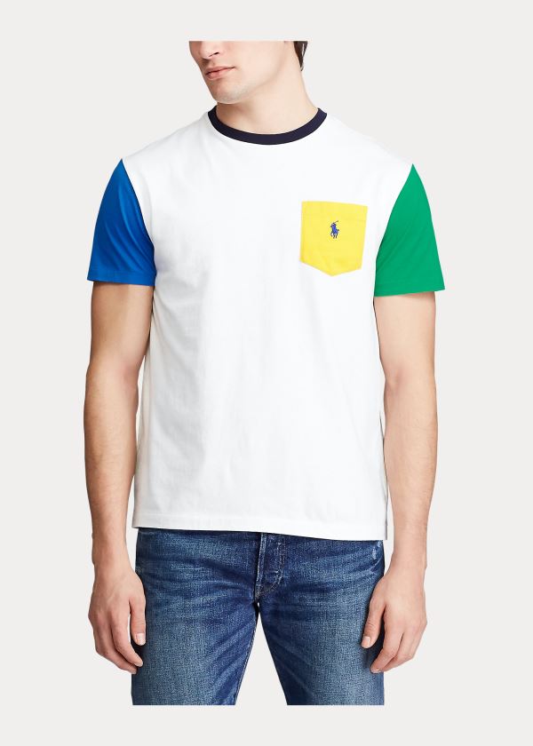 Koszulki Ralph Lauren Classic Fit Pocket T-Shirt Męskie Białe Kolorowe | QSPV9781