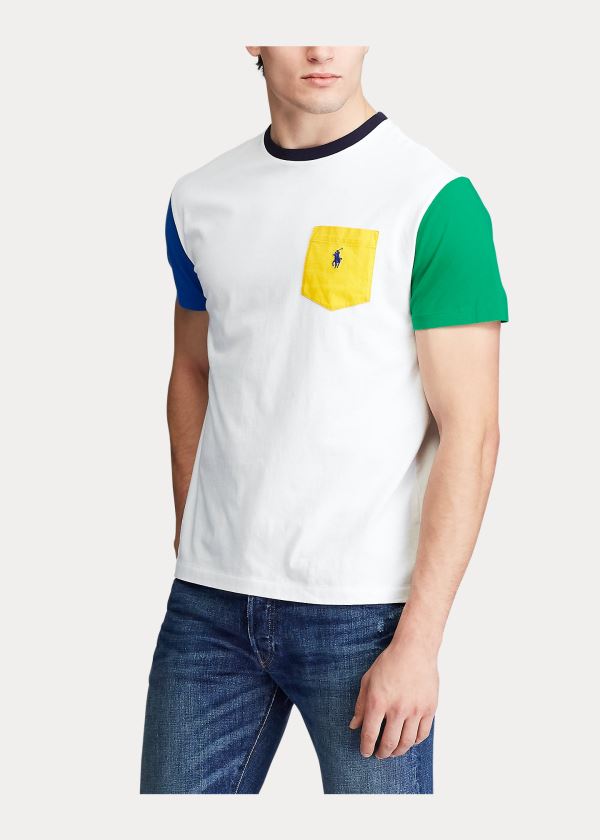 Koszulki Ralph Lauren Classic Fit Pocket T-Shirt Męskie Białe Kolorowe | QSPV9781