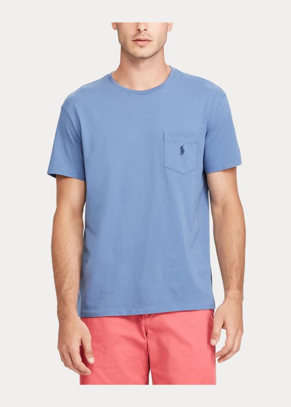 Koszulki Ralph Lauren Classic Fit Pocket T-Shirt Męskie Niebieskie | ZDUS6243