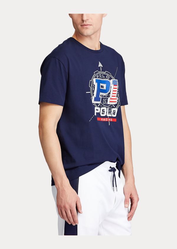 Koszulki Ralph Lauren Classic Fit Racing T-Shirt Męskie Granatowe | SEBQ2666