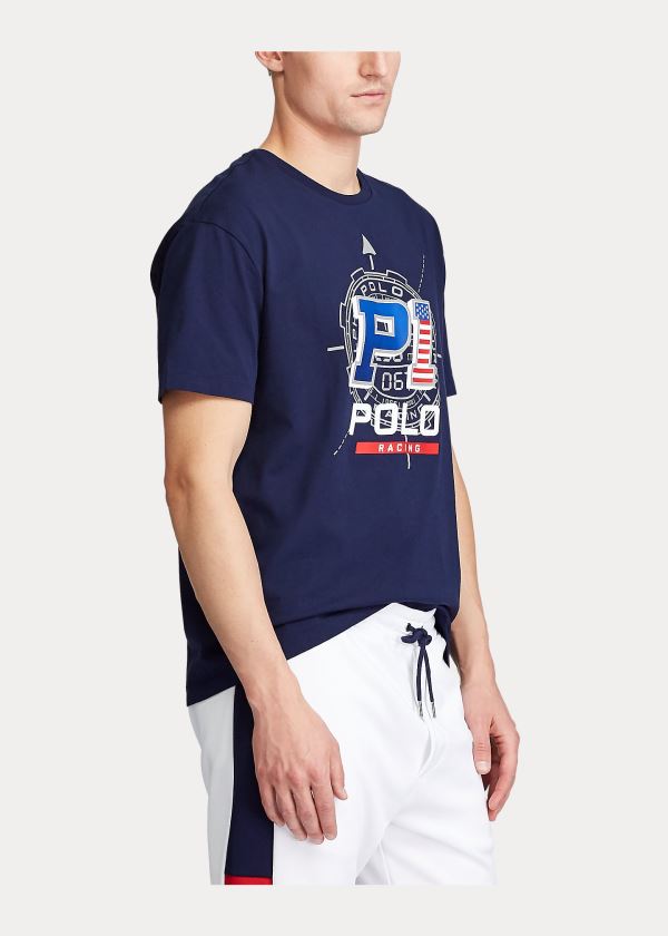 Koszulki Ralph Lauren Classic Fit Racing T-Shirt Męskie Granatowe | SEBQ2666