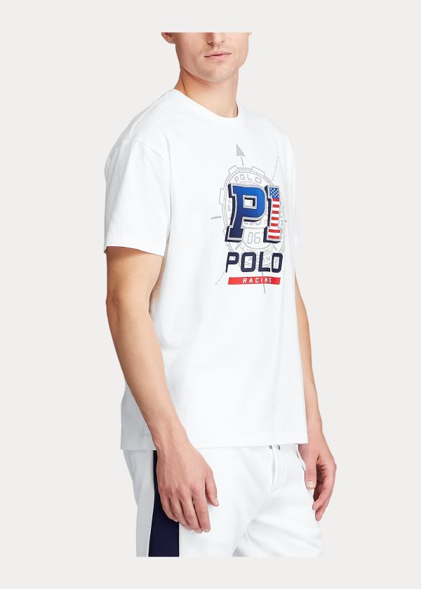 Koszulki Ralph Lauren Classic Fit Racing T-Shirt Męskie Białe | FUEE3317