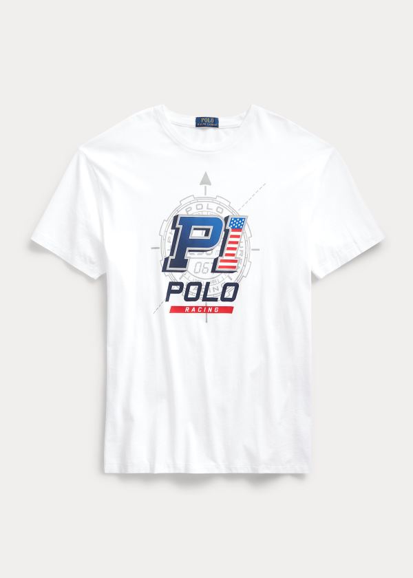 Koszulki Ralph Lauren Classic Fit Racing T-Shirt Męskie Białe | FUEE3317