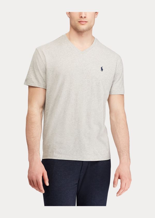 Koszulki Ralph Lauren Classic Fit V-Neck T-Shirt Męskie Szare | ADRZ7599