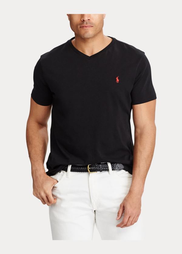 Koszulki Ralph Lauren Classic Fit V-Neck T-Shirt Męskie Czarne | NZEY6081