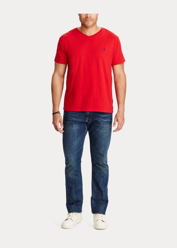 Koszulki Ralph Lauren Classic Fit V-Neck T-Shirt Męskie Czerwone | UQBJ5879