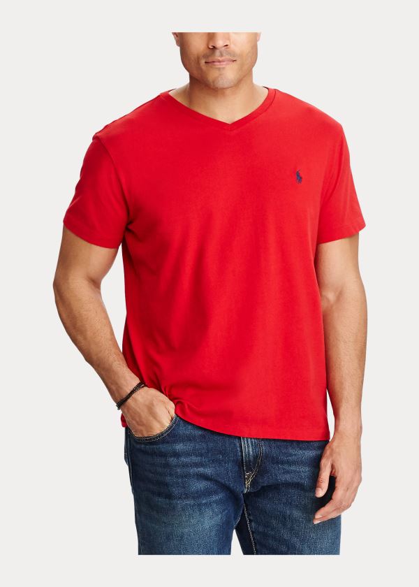 Koszulki Ralph Lauren Classic Fit V-Neck T-Shirt Męskie Czerwone | UQBJ5879