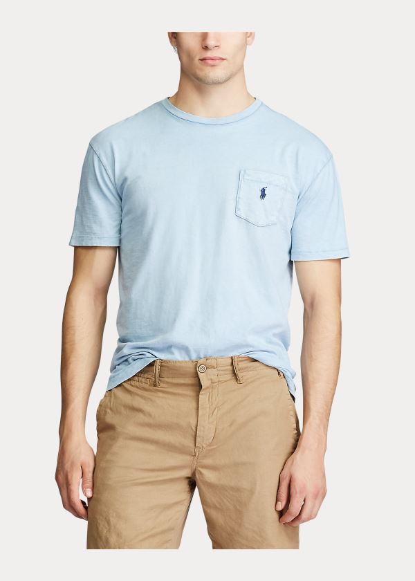 Koszulki Ralph Lauren Classic Slub Pocket T-Shirt Męskie Niebieskie | QWVF4476