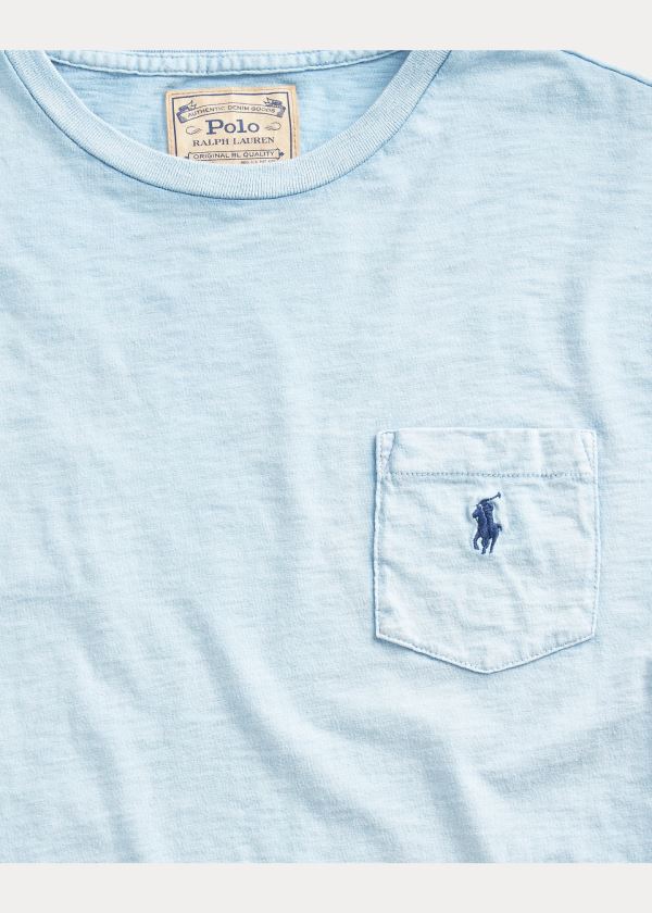 Koszulki Ralph Lauren Classic Slub Pocket T-Shirt Męskie Niebieskie | QWVF4476