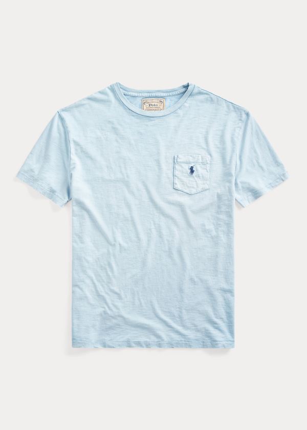 Koszulki Ralph Lauren Classic Slub Pocket T-Shirt Męskie Niebieskie | QWVF4476