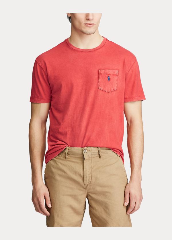 Koszulki Ralph Lauren Classic Slub Pocket T-Shirt Męskie Pomarańczowe | QPFM7776