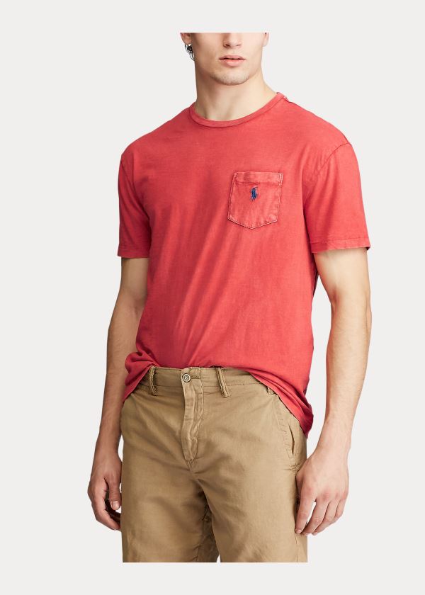 Koszulki Ralph Lauren Classic Slub Pocket T-Shirt Męskie Pomarańczowe | QPFM7776