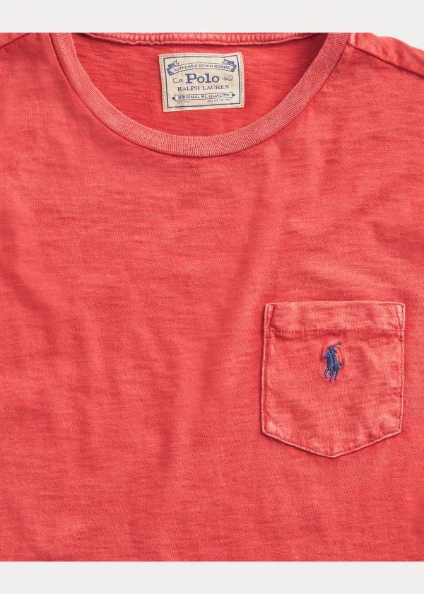 Koszulki Ralph Lauren Classic Slub Pocket T-Shirt Męskie Pomarańczowe | QPFM7776