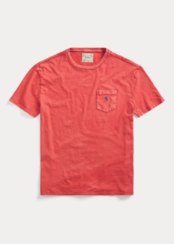 Koszulki Ralph Lauren Classic Slub Pocket T-Shirt Męskie Pomarańczowe | QPFM7776