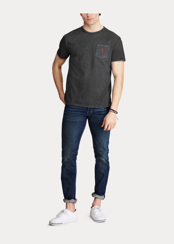 Koszulki Ralph Lauren Classic Slub Pocket T-Shirt Męskie Czarne | AJQN8647