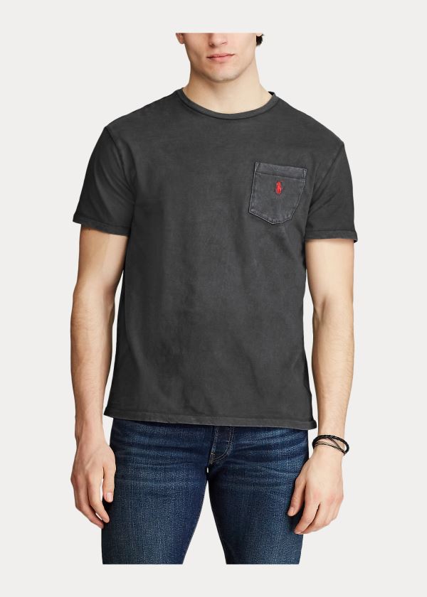 Koszulki Ralph Lauren Classic Slub Pocket T-Shirt Męskie Czarne | AJQN8647