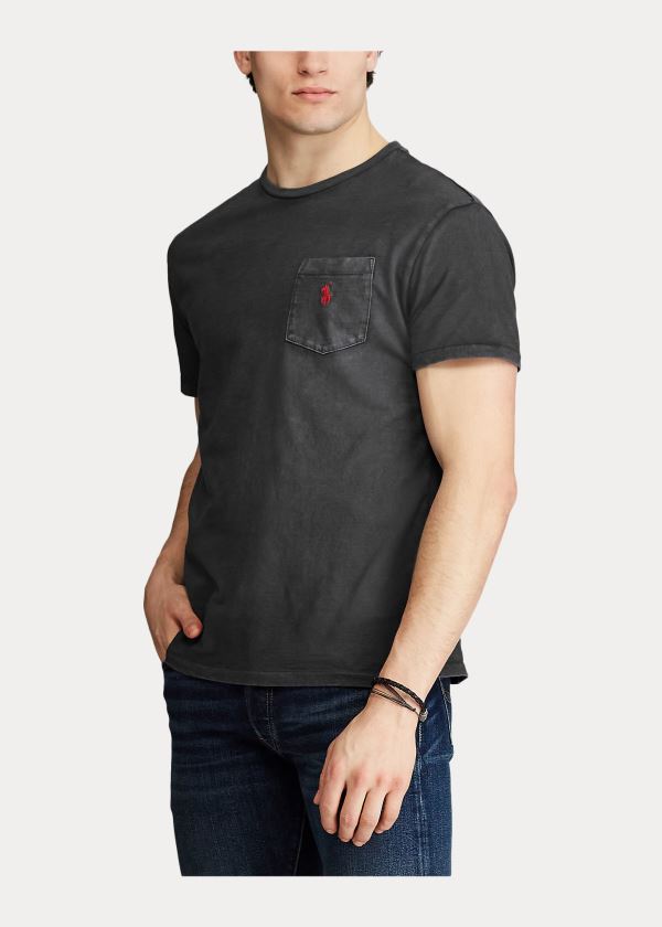 Koszulki Ralph Lauren Classic Slub Pocket T-Shirt Męskie Czarne | AJQN8647