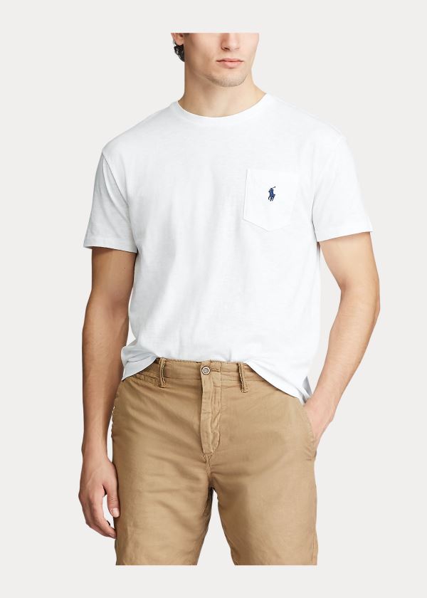 Koszulki Ralph Lauren Classic Slub Pocket T-Shirt Męskie Białe | OOZU2338