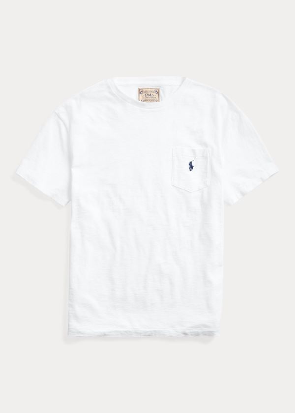 Koszulki Ralph Lauren Classic Slub Pocket T-Shirt Męskie Białe | OOZU2338