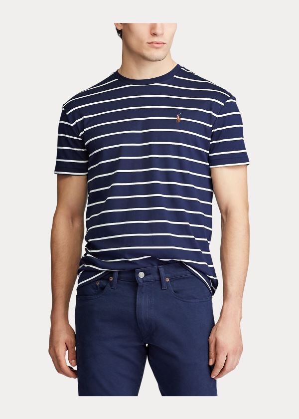 Koszulki Ralph Lauren Classic Soft Cotton T-Shirt Męskie Granatowe Białe | PMTS7790