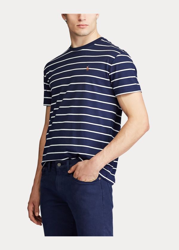 Koszulki Ralph Lauren Classic Soft Cotton T-Shirt Męskie Granatowe Białe | PMTS7790