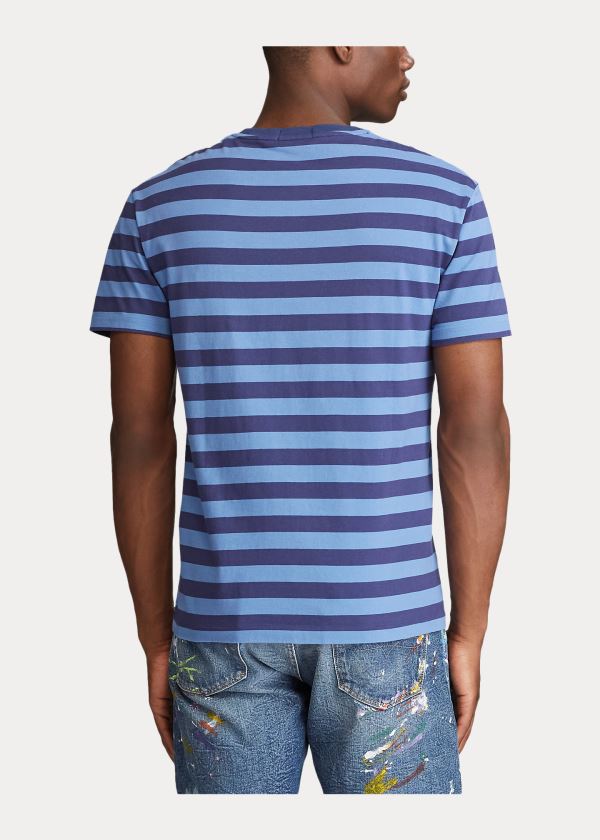 Koszulki Ralph Lauren Classic Striped Jersey T-Shirt Męskie Granatowe Niebieskie | HSFB5983