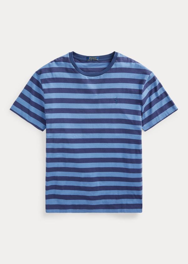 Koszulki Ralph Lauren Classic Striped Jersey T-Shirt Męskie Granatowe Niebieskie | HSFB5983