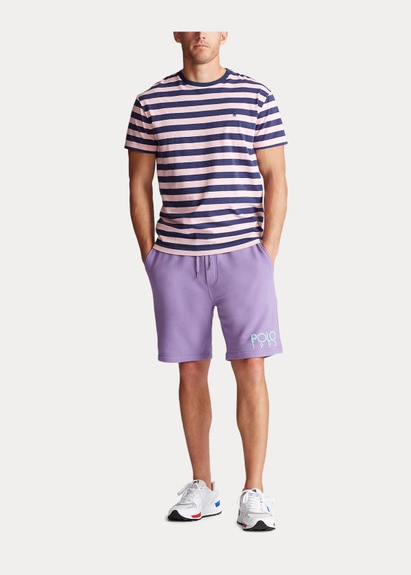 Koszulki Ralph Lauren Classic Striped Jersey T-Shirt Męskie Granatowe Różowe | UJER3379