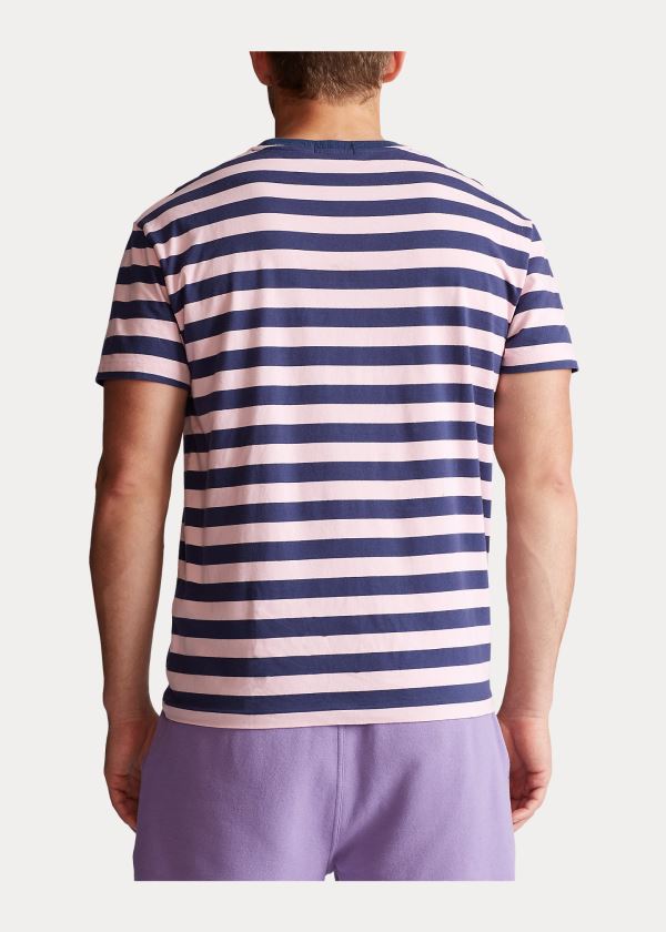 Koszulki Ralph Lauren Classic Striped Jersey T-Shirt Męskie Granatowe Różowe | UJER3379