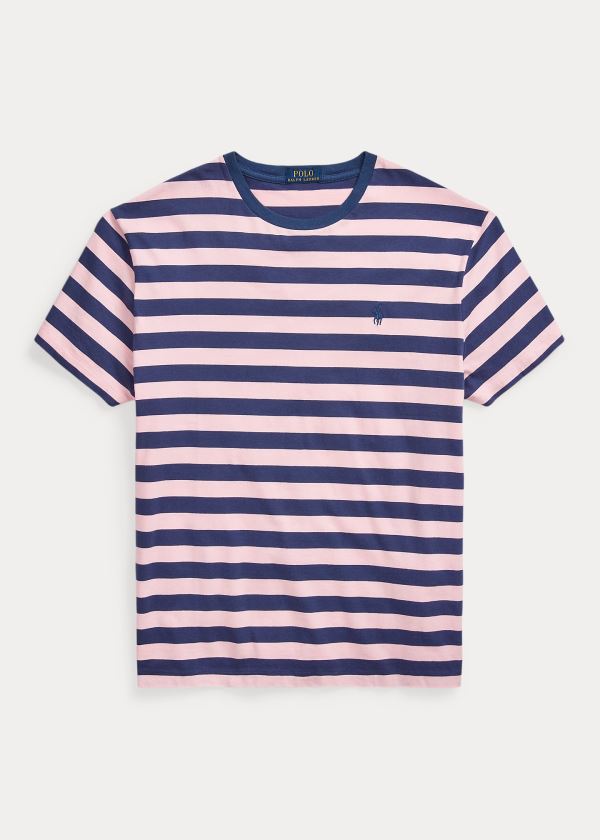 Koszulki Ralph Lauren Classic Striped Jersey T-Shirt Męskie Granatowe Różowe | UJER3379