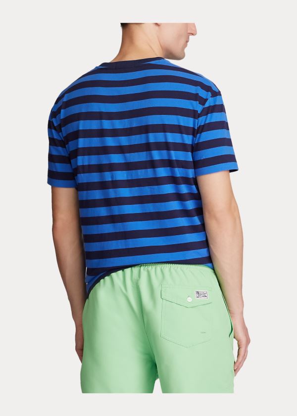 Koszulki Ralph Lauren Classic Striped Jersey T-Shirt Męskie Niebieskie Królewski Niebieski Granatowe | KPOV3423