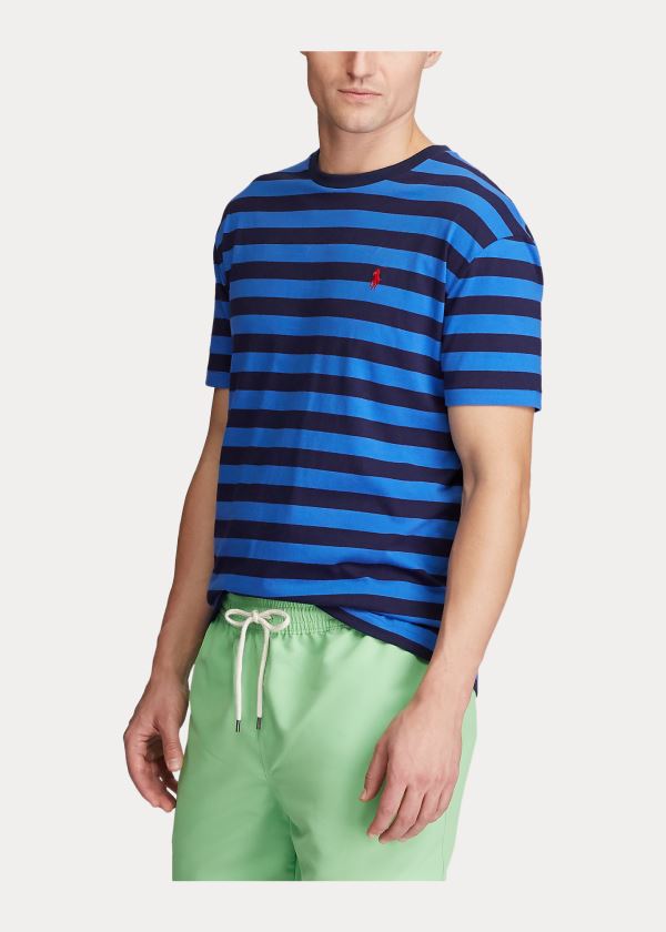 Koszulki Ralph Lauren Classic Striped Jersey T-Shirt Męskie Niebieskie Królewski Niebieski Granatowe | KPOV3423