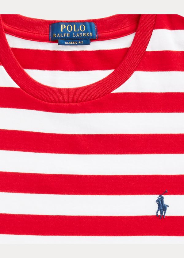 Koszulki Ralph Lauren Classic Striped Jersey T-Shirt Męskie Czerwone Białe Granatowe | KHHJ2420