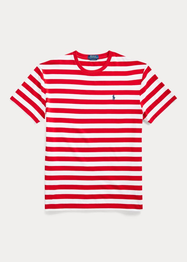 Koszulki Ralph Lauren Classic Striped Jersey T-Shirt Męskie Czerwone Białe Granatowe | KHHJ2420