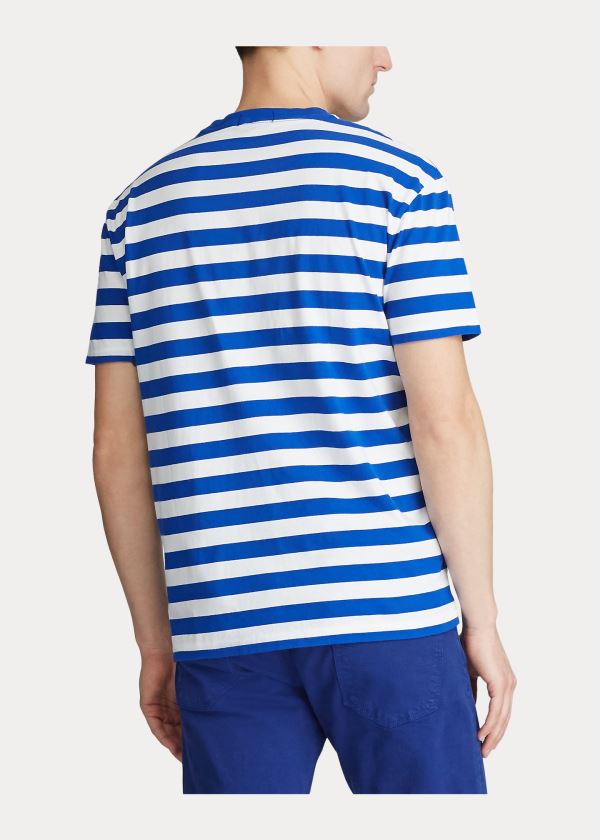 Koszulki Ralph Lauren Classic Striped Jersey T-Shirt Męskie Niebieskie Królewski Niebieski Białe | ACBI1625