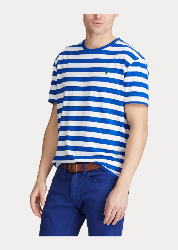 Koszulki Ralph Lauren Classic Striped Jersey T-Shirt Męskie Niebieskie Królewski Niebieski Białe | ACBI1625