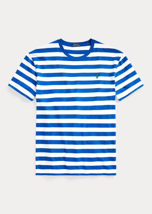 Koszulki Ralph Lauren Classic Striped Jersey T-Shirt Męskie Niebieskie Królewski Niebieski Białe | ACBI1625