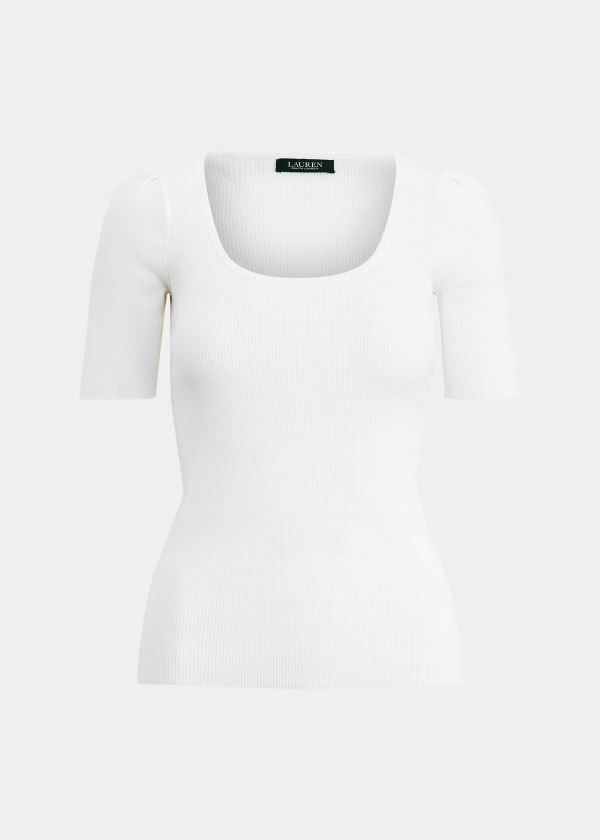 Koszulki Ralph Lauren Cotton-Blend Puff-Sleeve Top Damskie Białe | GVPF9126