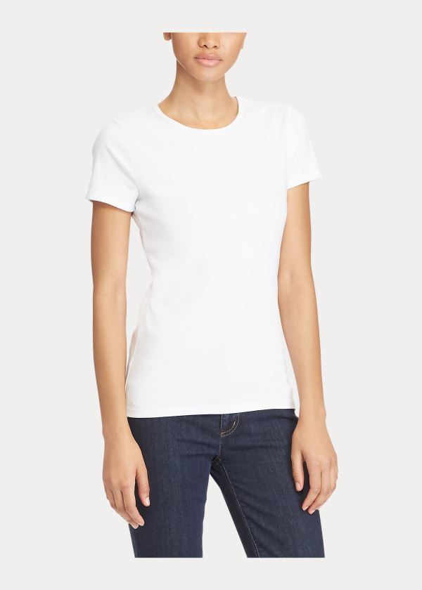 Koszulki Ralph Lauren Cotton-Blend T-Shirt Damskie Białe | VEAS3153