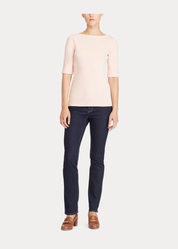 Koszulki Ralph Lauren Cotton Boatneck Top Damskie Różowe | SQQN4009