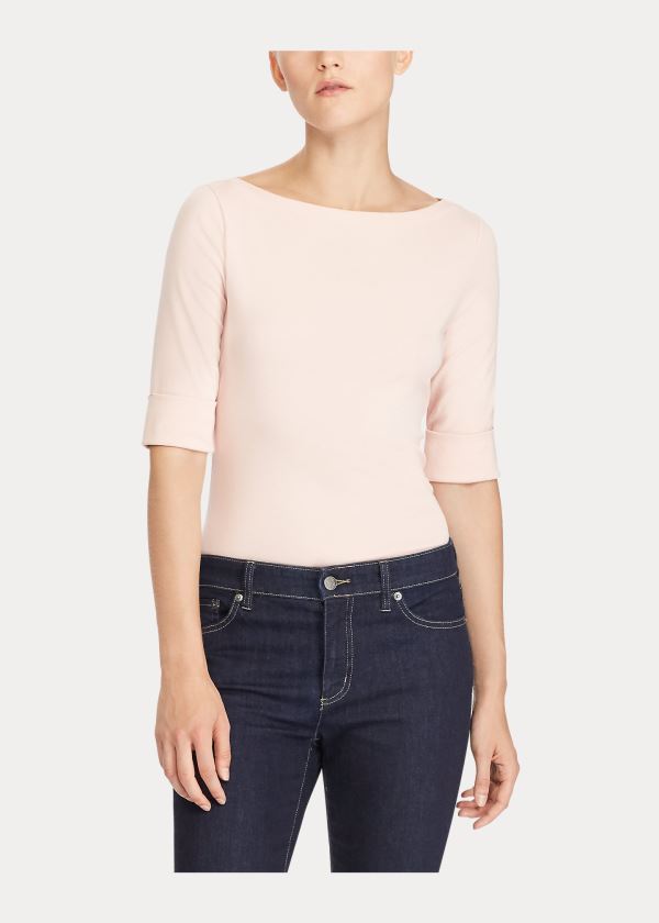 Koszulki Ralph Lauren Cotton Boatneck Top Damskie Różowe | SQQN4009