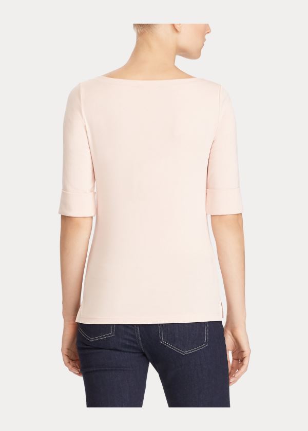 Koszulki Ralph Lauren Cotton Boatneck Top Damskie Różowe | SQQN4009