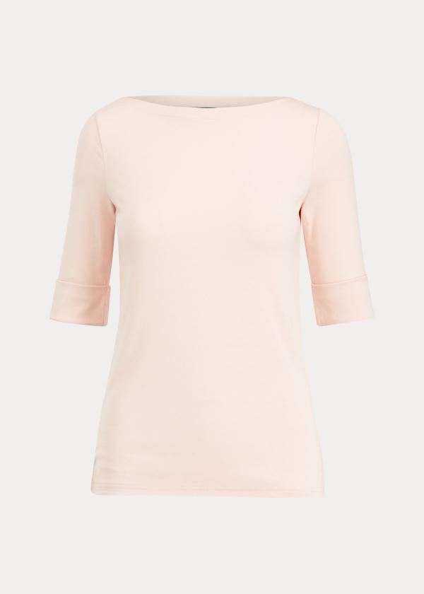 Koszulki Ralph Lauren Cotton Boatneck Top Damskie Różowe | SQQN4009