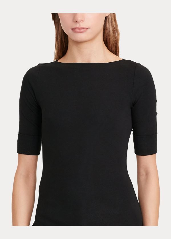 Koszulki Ralph Lauren Cotton Boatneck Top Damskie Czarne | BTDE6484