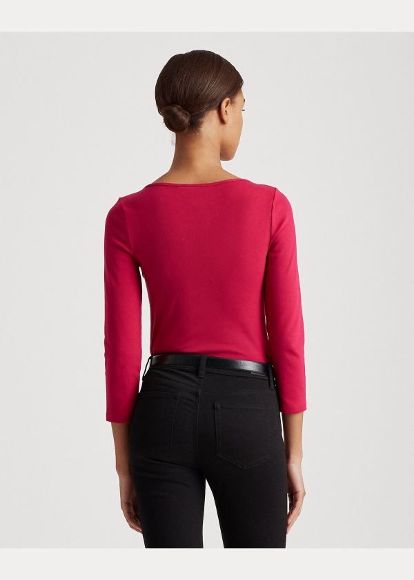 Koszulki Ralph Lauren Cotton Elbow-Sleeve Top Damskie Głęboka Fuksja | KCNT6504