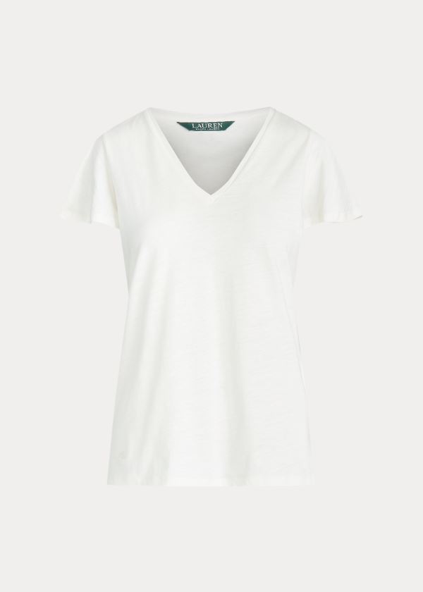 Koszulki Ralph Lauren Cotton Flutter-Sleeve Tee Damskie Kremowe | TTTG5473