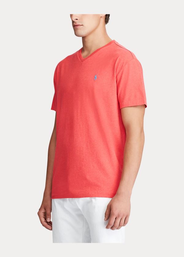 Koszulki Ralph Lauren Cotton Jersey V-Neck T-Shirt Męskie Koralowe | SEWJ6434