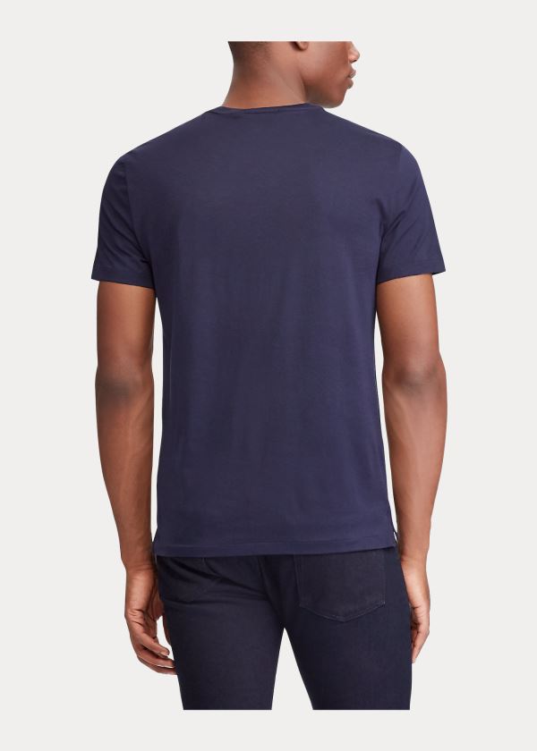 Koszulki Ralph Lauren Cotton Lisle T-Shirt Męskie Granatowe | KOEM5223