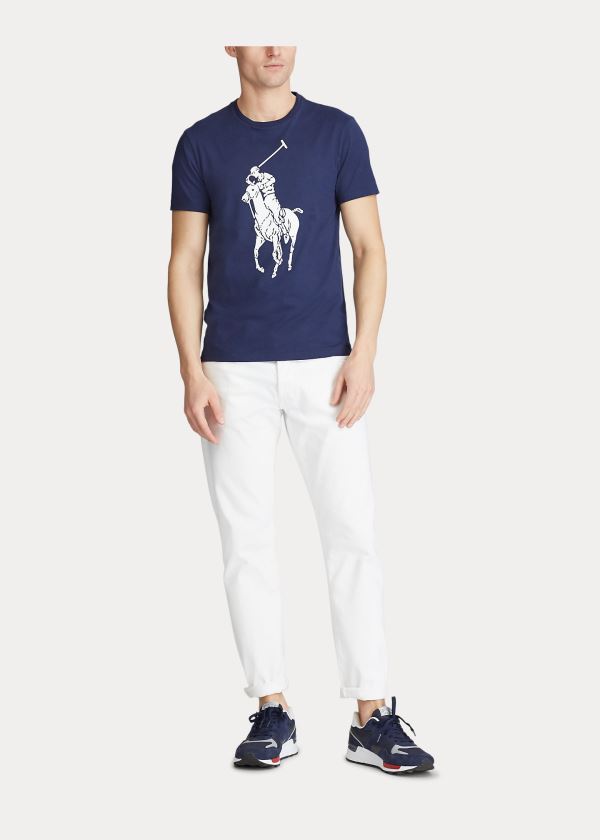 Koszulki Ralph Lauren Custom Slim Fit Jersey T-Shirt Męskie Granatowe | JXPH2214